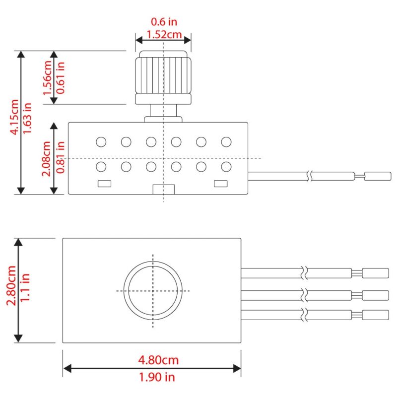 Zing Ear ZE-03-1 rotary light dimmer switch - dimensions