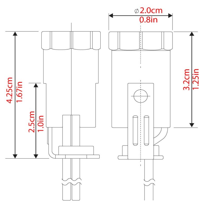 Zing Ear ZE-301B lamp holder - Dimensions